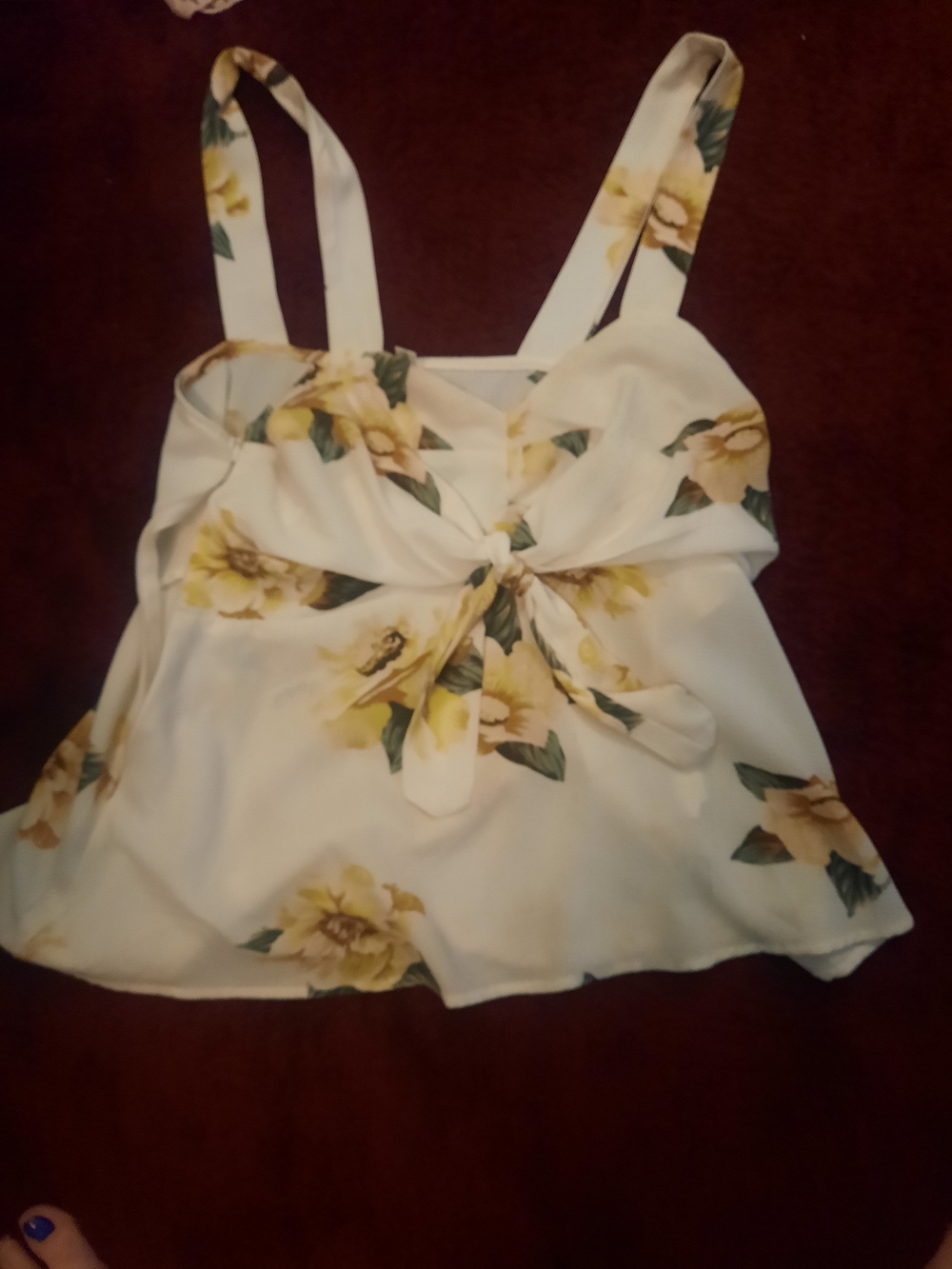 Floral Tie-Front White & Yellow Tank Top